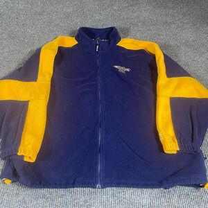 VTG Michigan Wolverines Jacket Mens 2XL Blue Starter Fleece Y2K Zip Football